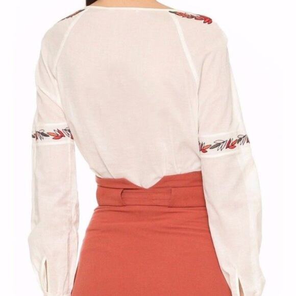 Tory Burch Floral Embroidered Peasant Top Cottage Prairie Western Boho Milk Maid - Picture 2 of 10